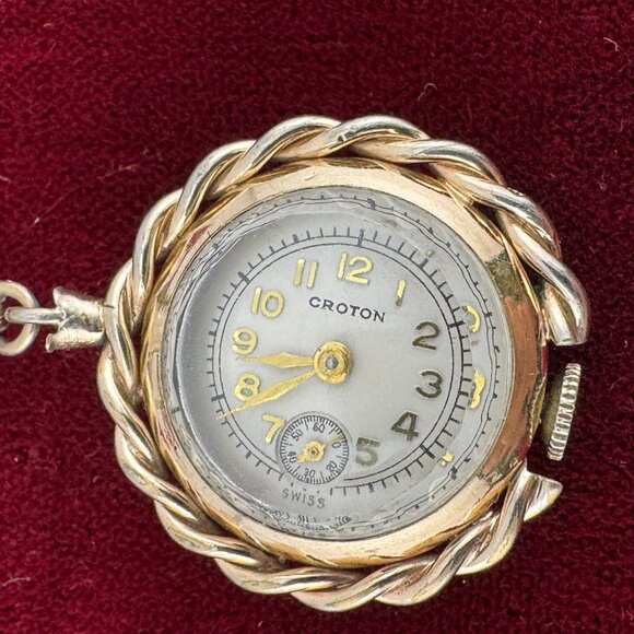 Vintage Extremely Rare Croton Broach Watch in 10K Rolled Gold with Pink Rose